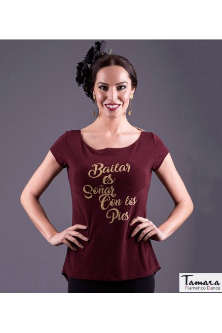  Body/Camiseta flamenca MUJER model Flamenco t-shirt Dance is to dream - Gold Bordeaux