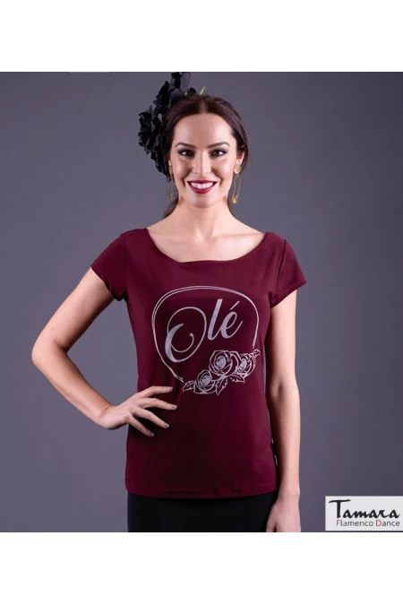  Body/Camiseta flamenca MUJER model Flamenco t-shirt Olé - Silver Bordeaux