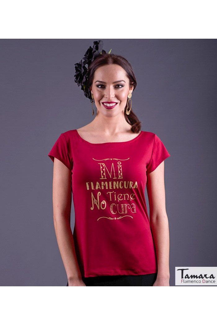  Body/Camiseta flamenca MUJER model Flamenco T-shirt My flamencura has no cure - Gold Bordeaux