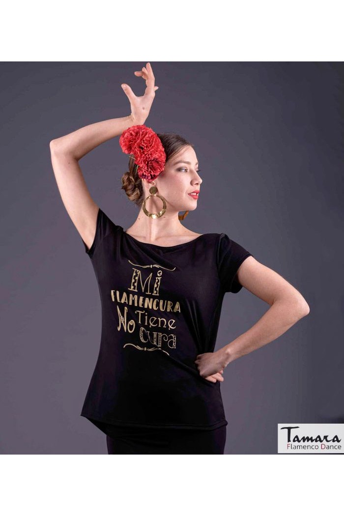  Body/Camiseta flamenca MUJER model Flamenco T-shirt My flamencura has no cure - Gold Bordeaux