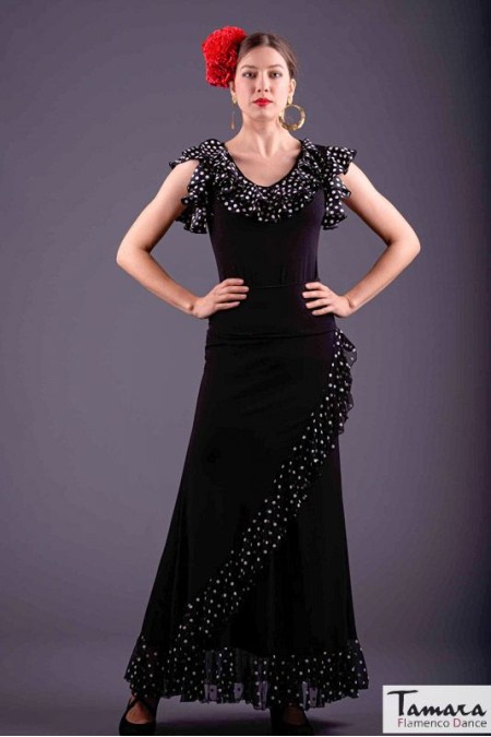 Faldas flamencas MUJER modelo Falda flamenco flamenco Lerele - Punto elastico y gasa Lunares blancos 