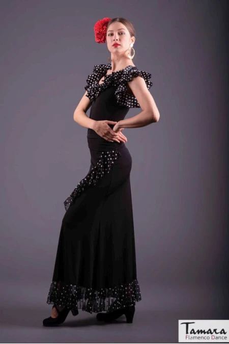  Flamenco skirts WOMAN model Flamenco skirt Flamenco skirt Lerele - Elastic point and gauze White polka-dots 