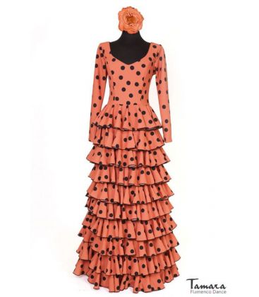 trajes de flamenca 2022 mujer - Aires de Feria - Traje de flamenca Naranja lunares negros