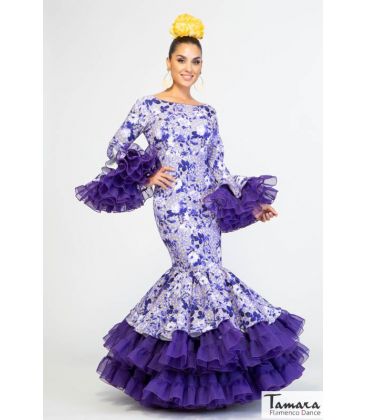 trajes de flamenca 2022 mujer - Aires de Feria - Traje de flamenca Morado flores y lunares