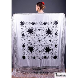 Châle Manille brodé Carré modèle Châle Printemps Manille - Brodé Noir Blanc