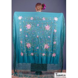 Châle Manille brodé Carré modèle Châle Printemps Manille - Brodé Tons roses Noir