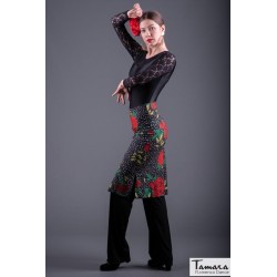Jupes flamenco FEMME modèle Jupe flamenco Huelva - Tricot élastique Floral noir-blanc