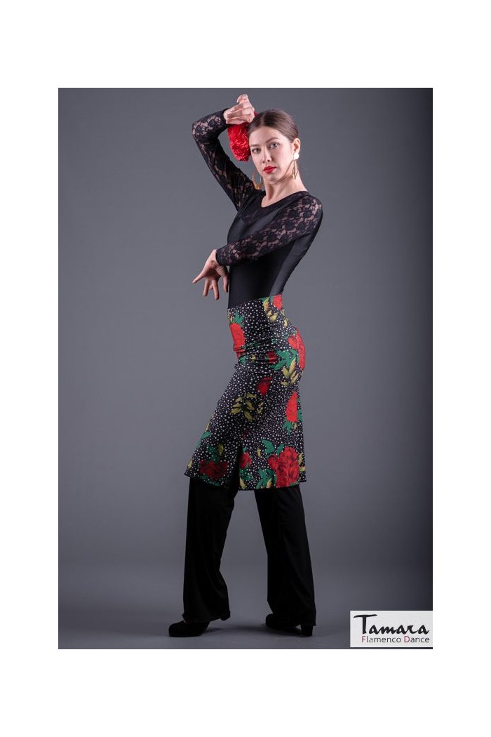 Flamenco skirts WOMAN model Flamenco skirt Huelva - Elastic Knited Black-white floral Flamenco skirts WOMAN model Flamenco skirt Huelva - Elastic Knited Black-white floral