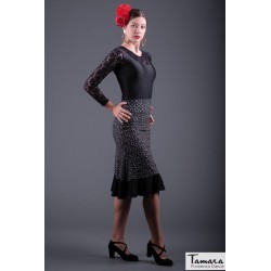 Faldas flamencas MUJER modelo Falda flamenco Pampaneira - Punto Elastico Negro lunar blanco
