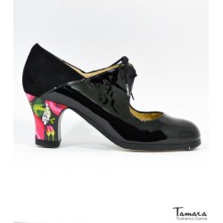 Zapatos de flamenco Profesionales modelo Zapatos de flamenco Arty - Negro - Ante y charol - Pintado a mano: Casilda Rojo y negro - Carrete 6cm - Normal Negro