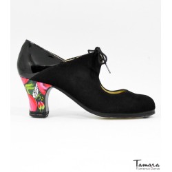 Chaussures professionnelles de flamenco modèle Chaussures de flamenco Arty - Noir - Daim et cuir verni - Peint à la main: Ramo - Carrete 6cm - Normal Noir