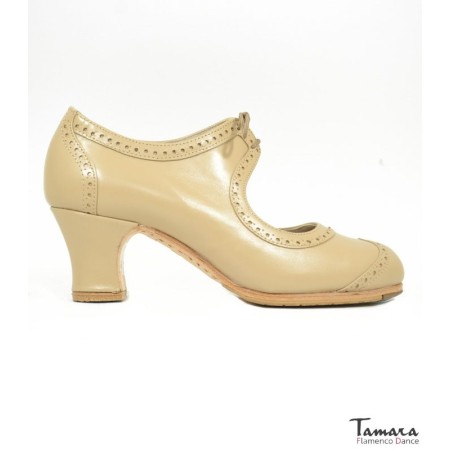 Zapatos de flamenco Profesionales Tamara modelo Zapatos de flamenco Bolero - Camel - Piel - Mismo material y color - Carrete 6cm - Ancho especial Camel