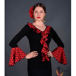 Body/Camiseta flamenca MUJER modelo Camiseta Carmona - Viscosa y koshivo Negro lunar blanco