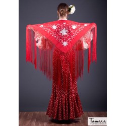 Châle flamenco brodé modèle Châle Florencia - Brodé ivoire Rouge