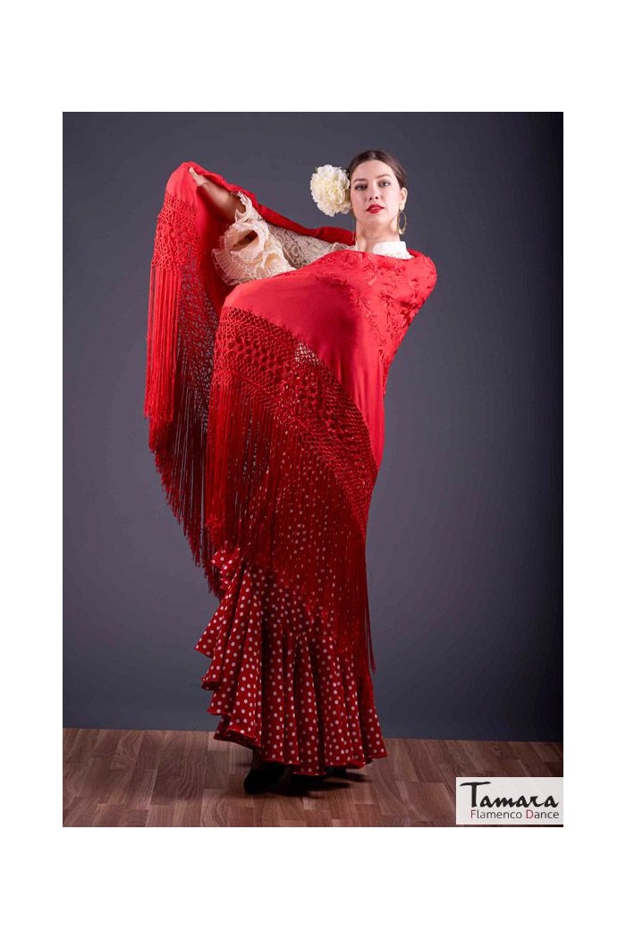  Square Embroidered Manila Shawl model Manila Spring Shawl - Red Embroidered Petrol