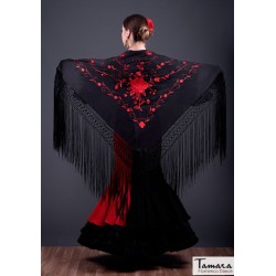 Châle Manille brodé triangulaire - EN STOCK modèle Châle Roma - Brodé Rouge eau de mer 