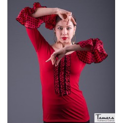 Maillot, body et haut de flamenco FEMME modèle T-shirt Zahara à pois - Viscose Noir avec points rouges