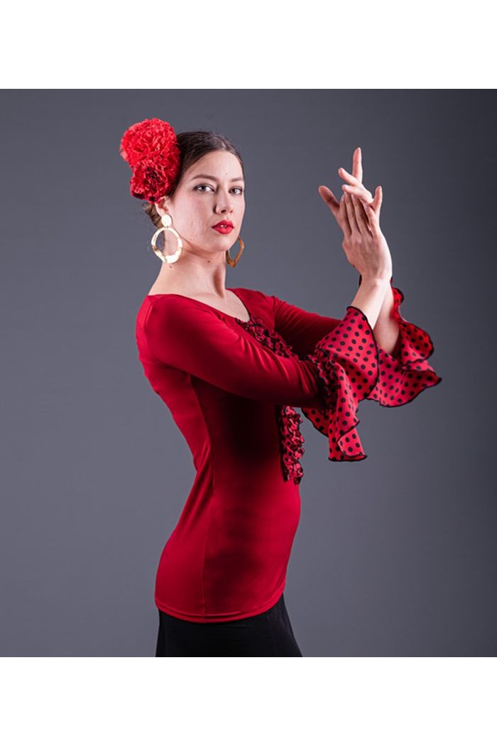  Body/Camiseta flamenca MUJER model T-shirt Zahara polka dots - Viscose Black with white polka dots