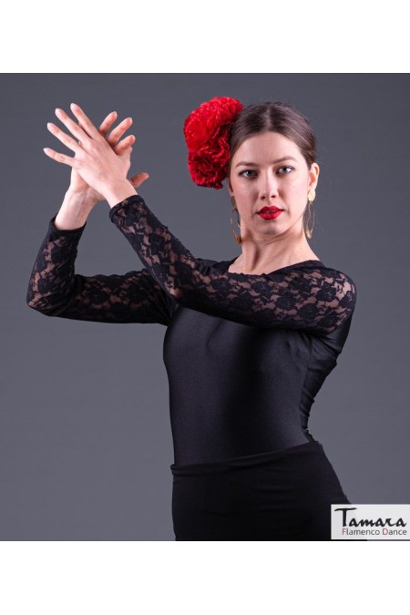Maillot, body et haut de flamenco FEMME modèle Body Tiento - Lycra et dentelle Rouge