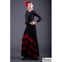 Faldas flamencas MUJER modelo Falda flamenco flamenco Saray - Punto elastico y encaje Negro