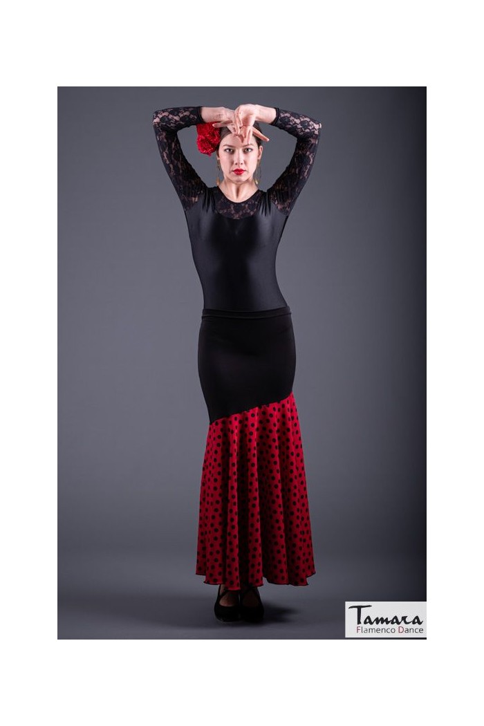 Faldas flamencas MUJER modelo Falda flamenco Granada Lunar Mediano - Viscosa y Koshivo Rojo con lunares negros