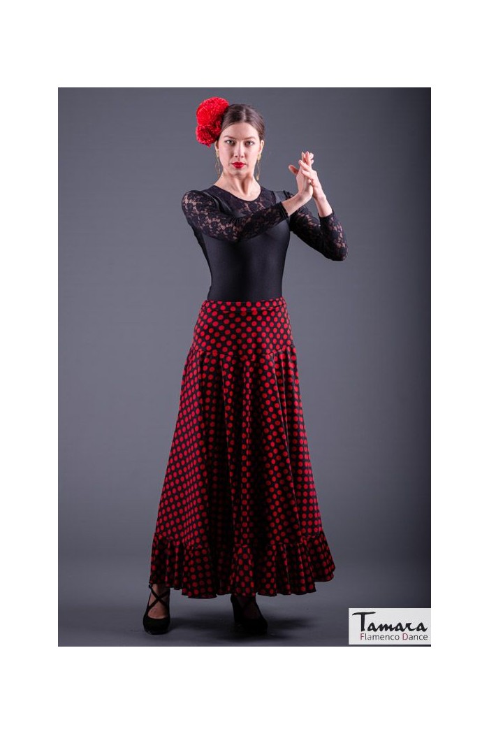  Flamenco skirts WOMAN model Flamenco skirt Sevillana with Polka dots - Knitted Black with red polka dots