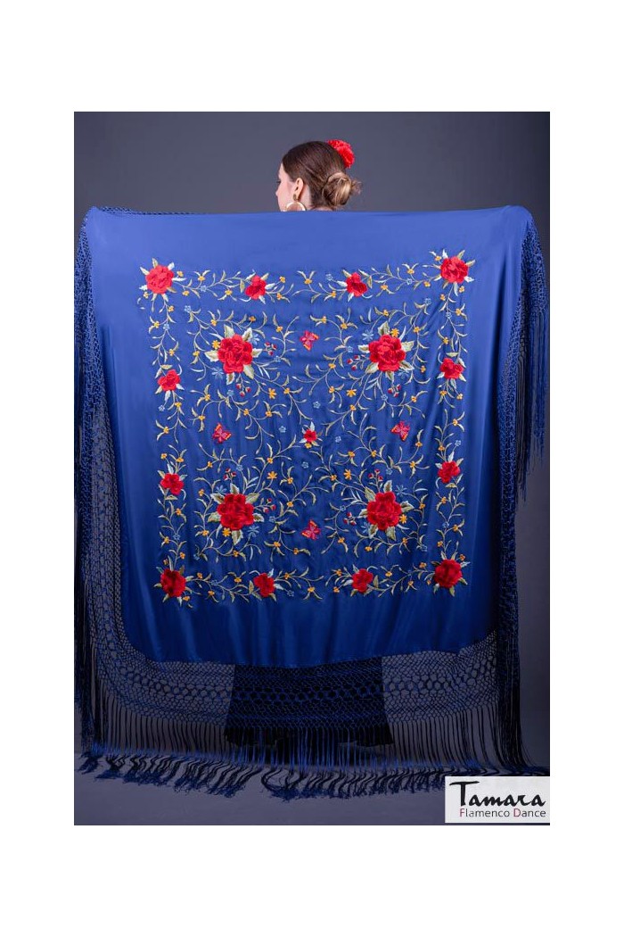  Square Embroidered Manila Shawl model Manila Spring Shawl - Multicolor Embroidered Blue