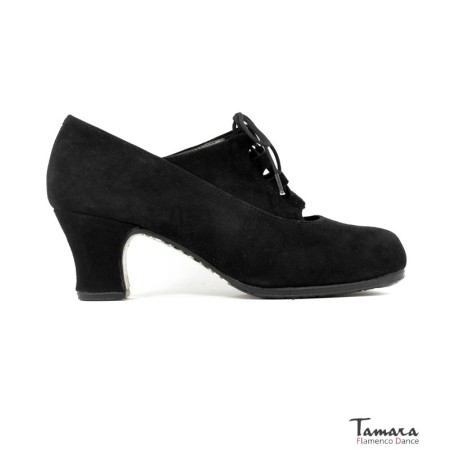 Chaussures professionnelles de flamenco Tamara modèle Chaussures de flamenco Taranto - Noir - Daim - Même matériau et couleur - Carrete 6cm - Largeur Spécial Noir