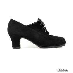 Chaussures professionnelles de flamenco Tamara modèle Chaussures de flamenco Taranto - Noir - Daim - Même matériau et couleur - Carrete 6cm - Largeur Spécial Noir