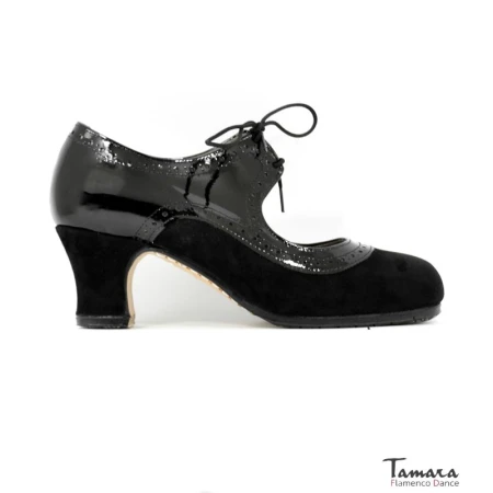 Tamara Flamenco shoes - Professionals model Flamenco shoes Alborea - Black - Suede and patent leather - Standard: same material & color - Carrete 6cm - Wide Black