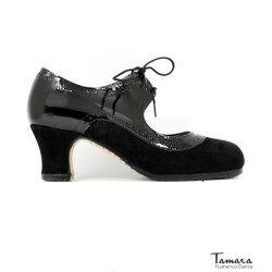 Zapatos de flamenco Profesionales Tamara modelo Zapatos de flamenco Alborea - Negro - Ante y charol - Mismo material y color - Carrete 6cm - Ancho especial Negro