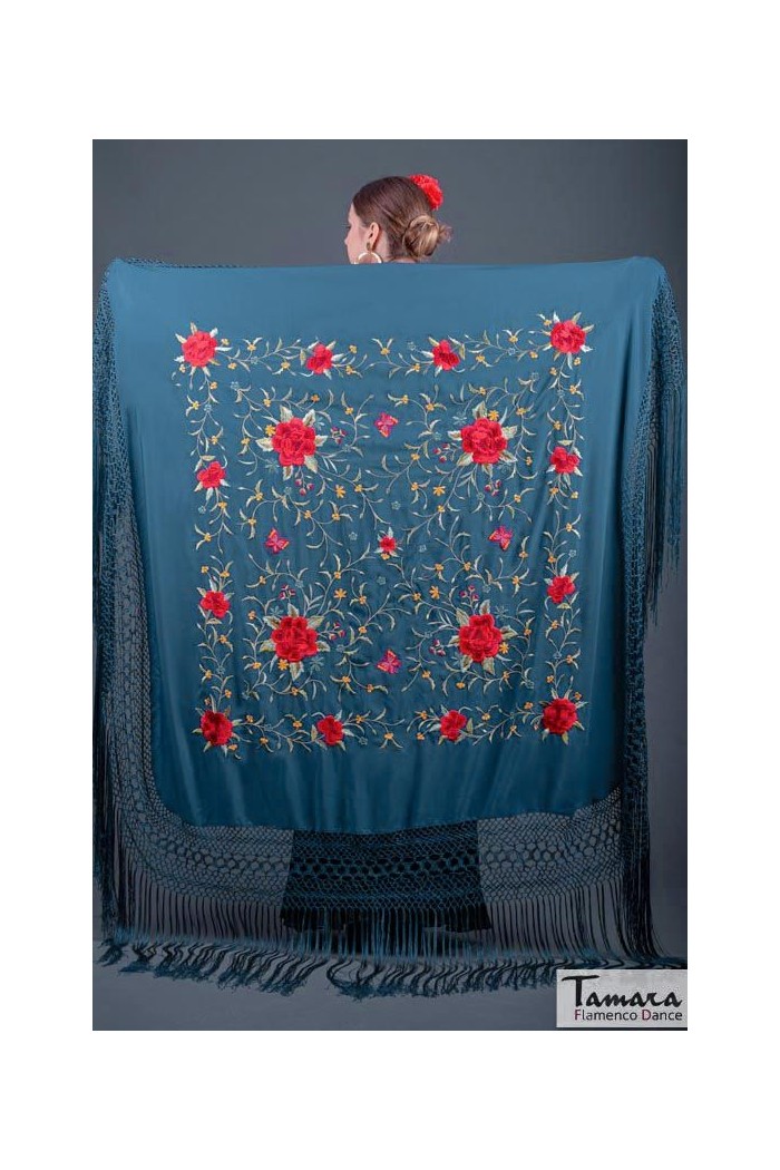  Square Embroidered Manila Shawl model Manila Spring Shawl - Multicolor Embroidered Bordeaux