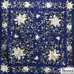 Manton Manila Bordado Cuadrado modelo Manton de Manila Primaveral Fleco beige - Bordado Tonos tierra y oro Burdeos