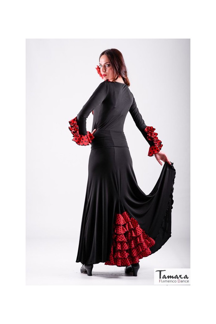 Jupes flamenco FEMME modèle Almería petits points - Tricoté élastique Rouge avec points noirs