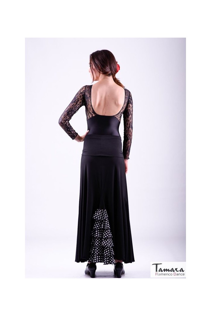  Flamenco skirts WOMAN model Almeria with polka dots- Elastic knit Black with white polka dots