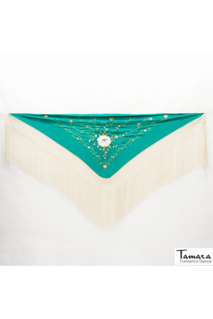  Triangular Embroidered Manila Shawl - IN STOCK model Roma Shawl Ivory Fringe - Earth tons Embroidered Black