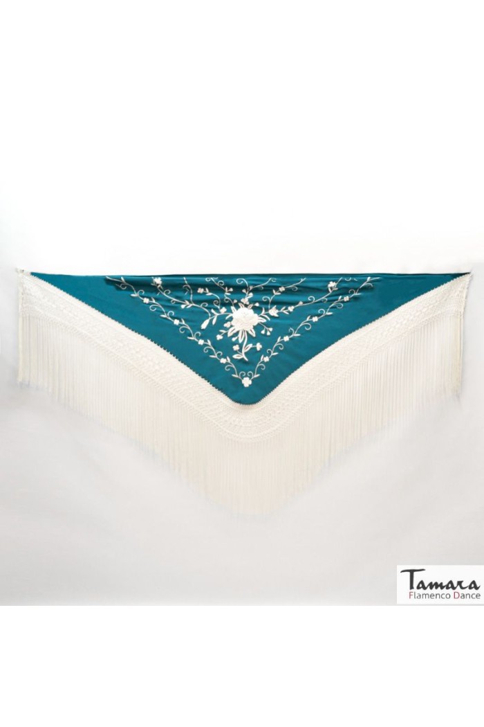  Triangular Embroidered Manila Shawl - IN STOCK model Roma Shawl Ivory Fringe - Ivory Embroidered Pink