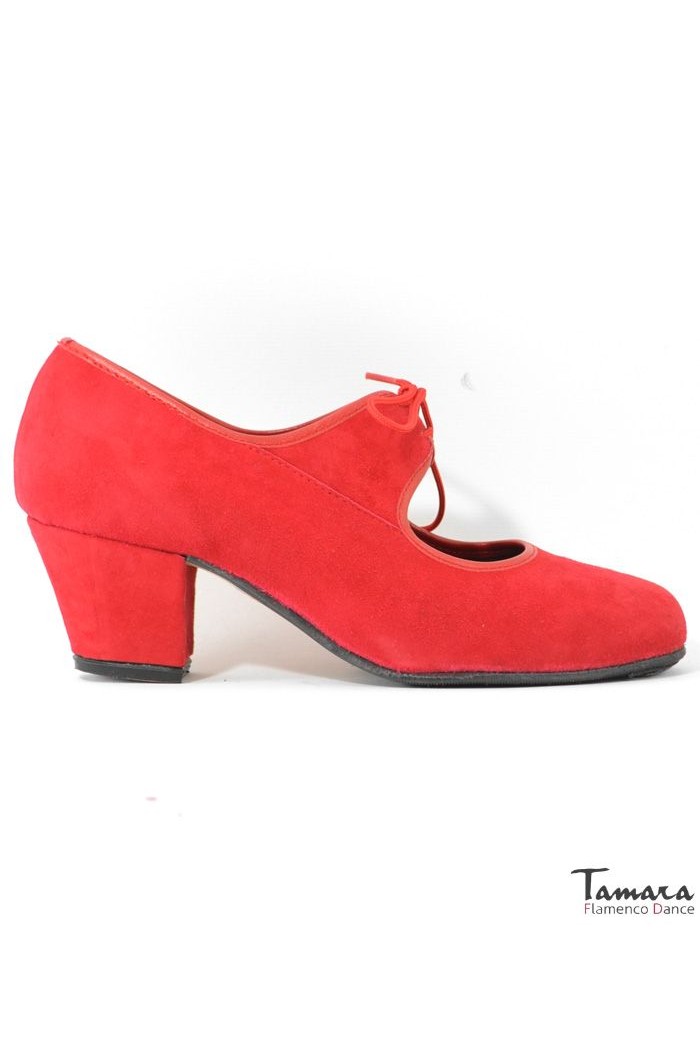 Zapatos de flamenco semi profesionales Tamara modelo Zapatos de flamenco Semiprofesional Superior TAMARA - Ante Cordones Tacon Cubano Rojo