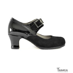 Zapatos de flamenco Profesionales Tamara modelo Zapatos de flamenco Galera - Negro - Ante y charol - Mismo material y color - Carrete 6cm - Ancho especial Negro