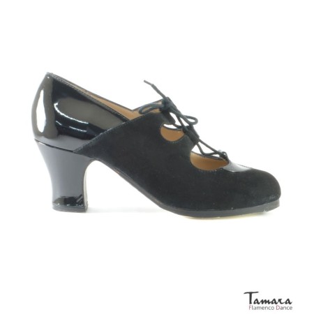 Zapatos de flamenco Profesionales modelo Zapatos de flamenco Floreo - Negro - Charol y ante - Mismo material y color - Carrete 6cm - Normal Negro