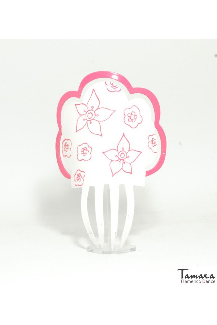  Outlet Flamenco accessories model Comb Hand-painted Flowers - Acetate 19 cm Fuxia