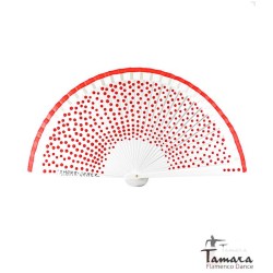 Abanicos y Pericones modelo Abanico flamenco (19 cm) - Lunares rojos pintado a mano Blanco