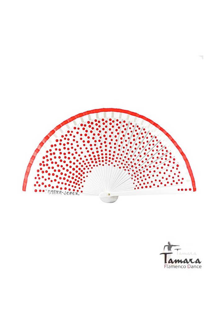 Eventails modèle Eventail flamenco (19 cm) - peint à la main, à pois rouge Vert d'eau