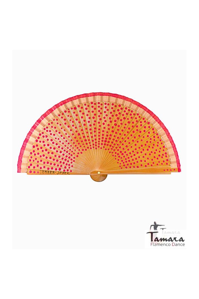 Abanicos y Pericones modelo Abanico flamenco (19 cm) - Lunares rojos pintado a mano Verde Agua