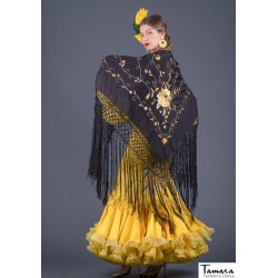 Châle Manille brodé triangulaire - EN STOCK modèle Châle Roma - Brodé or et ivoire Rouge