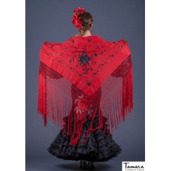 Châle Manille brodé triangulaire - EN STOCK modèle Châle Roma - Brodé Black Fushia