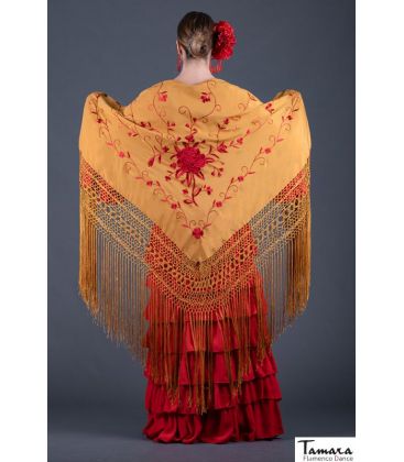triangular embroidered manila shawl in stock - - Roma Shawl - Red Embroidered