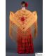 triangular embroidered manila shawl in stock - - Roma Shawl - Red Embroidered