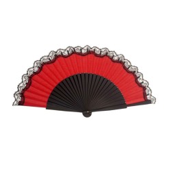 Abanicos y Pericones modelo Abanico Medio Pericón (27cm) - Encaje negro-rojo-negro