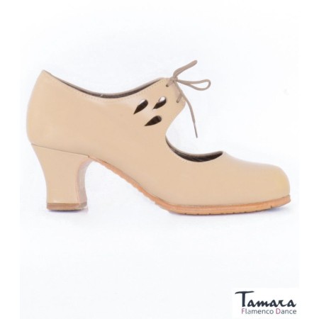 Chaussures professionnelles de flamenco Tamara modèle Chaussures de flamenco Jaleo - Camel - Cuir - Même matériau et couleur - Carrete 6cm - Largeur Spécial Camel